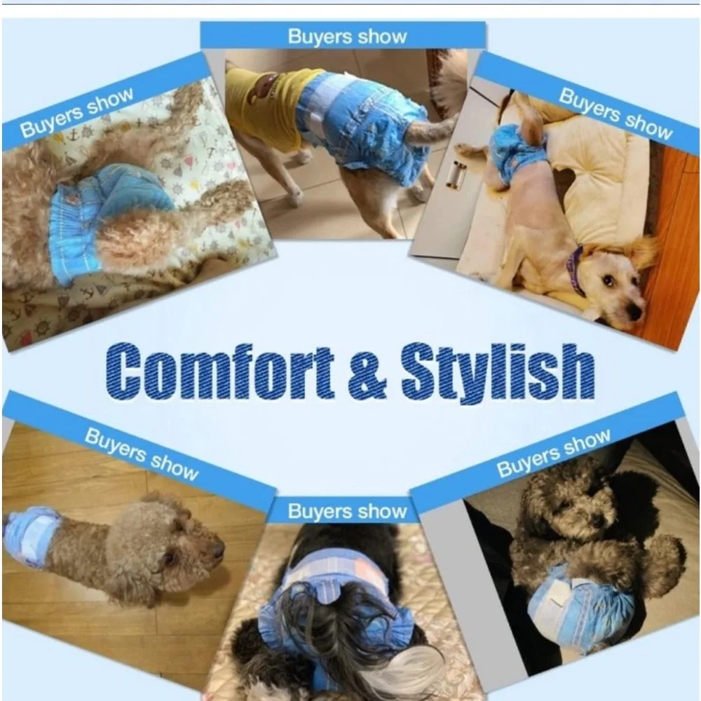 Pet Soft Disposable Diapers (Jean Print) Size Medium Total of 38-Diapers